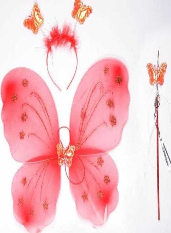 رويالز أجنحة فراشة خيالية حمراء من رويالز مع عصا وعصابة رأس للفتيات الصغيرات - أجنحة ملاك ناعمة لأزياء الأطفال، إكسسوارات تنكرية للعب دور الأميرة، حفلات أعياد الميلاد، الهالوين، جلسات التصوير، والكوسبلاي - Image 1